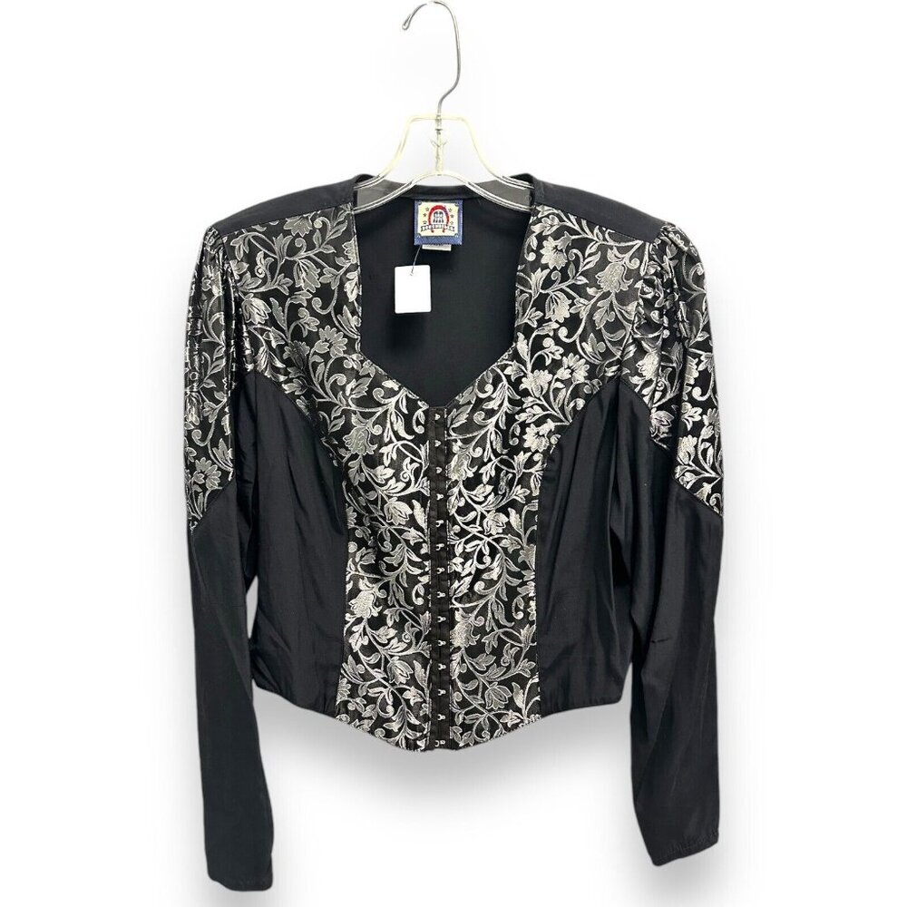 Vintage Roughrider Circle Black Long Sleeve Padded Hook Top Large Western Wear